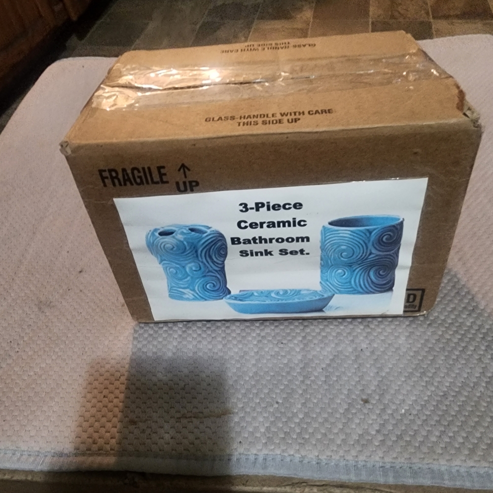 Brand New Blue Ceramic Bathroom Sink Set